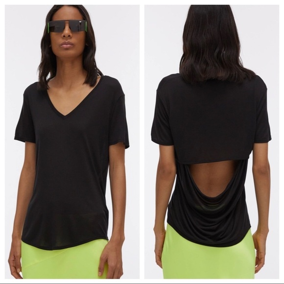 Helmut Lang black Slash Back Jersey V-neck t-shirt small NWT - Picture 1 of 7